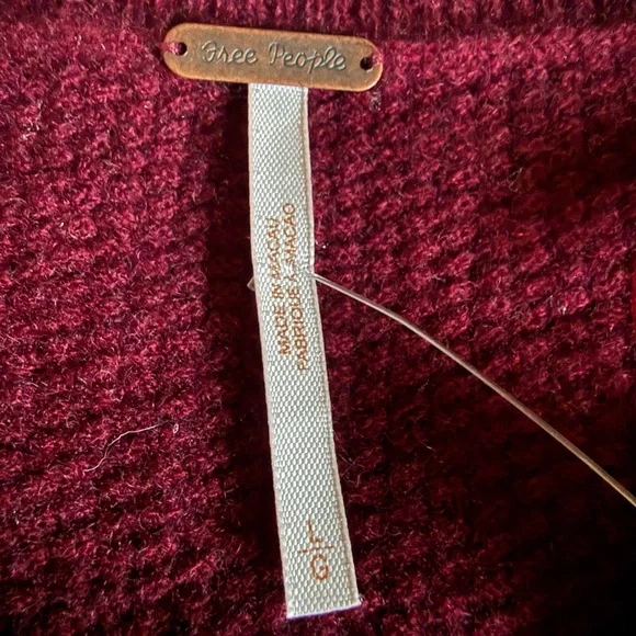 Free People Lila Waffle Knit Cashmere Cardigan Cherry Red Button Large - Picture 4 of 8